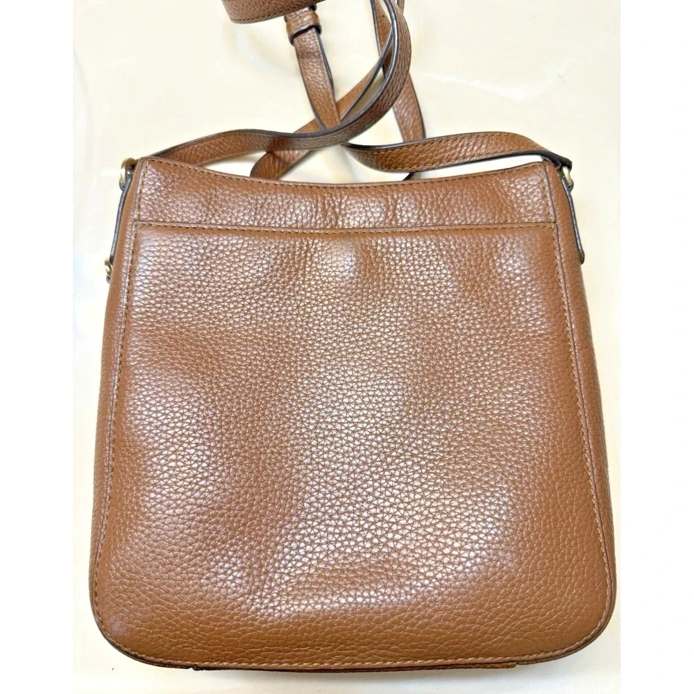 Michael KORS Tan Leather Crossbody Purse Signature Gold Buckle